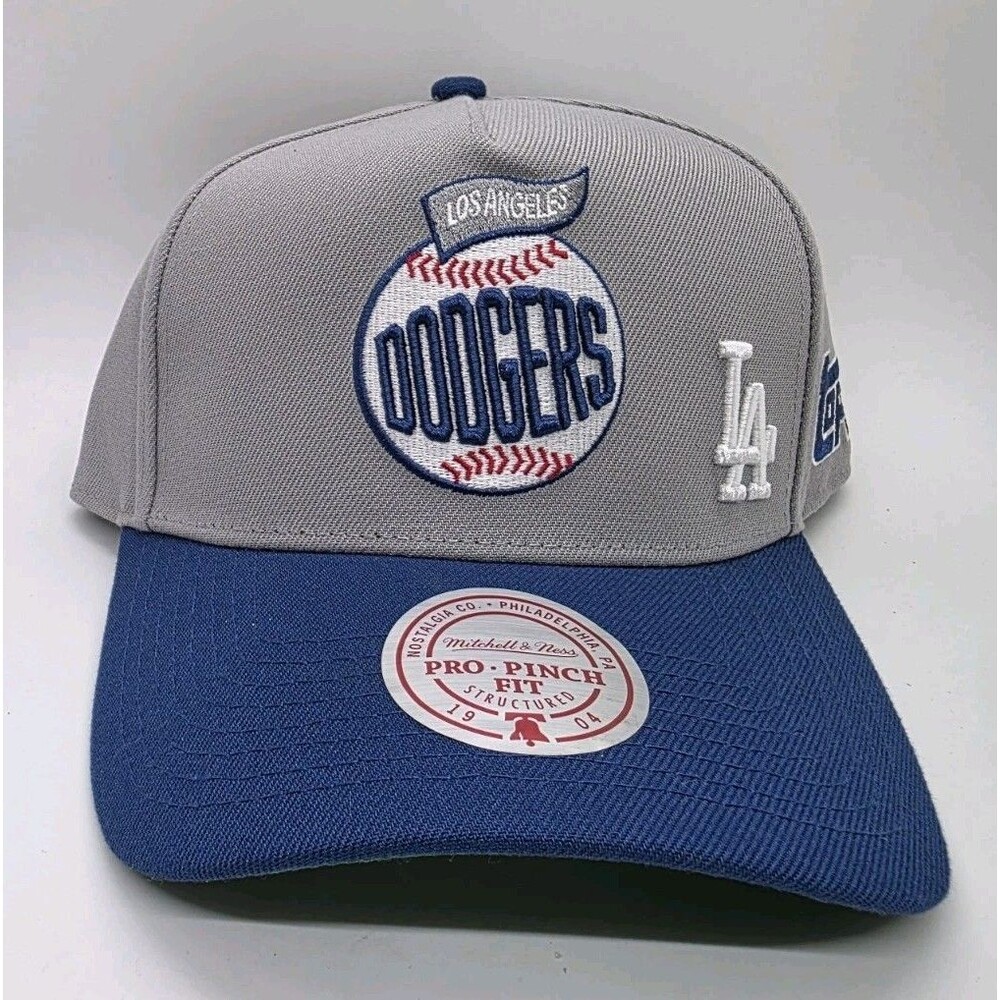 Los Angeles Dodgers Hat Gray Pro Pinch Mitchell & Ness X Topps Snapback W/ Pin